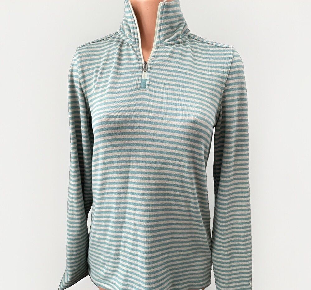 White Sierra Women’s Green Striped Knit Hiking Shirt Size S Long Sleeve